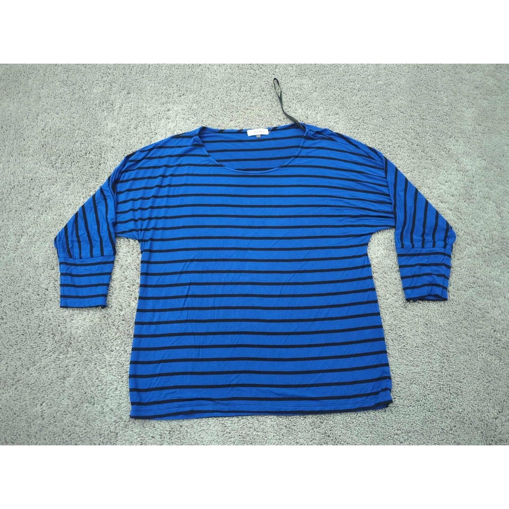 Calvin Klein Top Womens M Striped Scoop Neck Long Sleeve Zipped Cuff Relaxed
